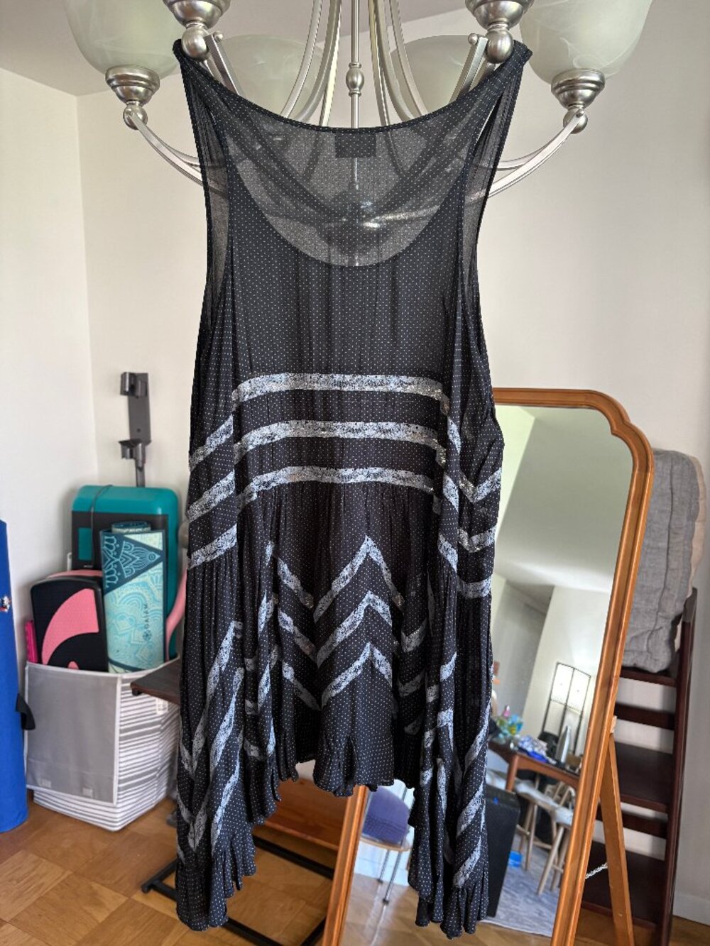 Free People Viole Lace Trapeze Dress Black Gray XS